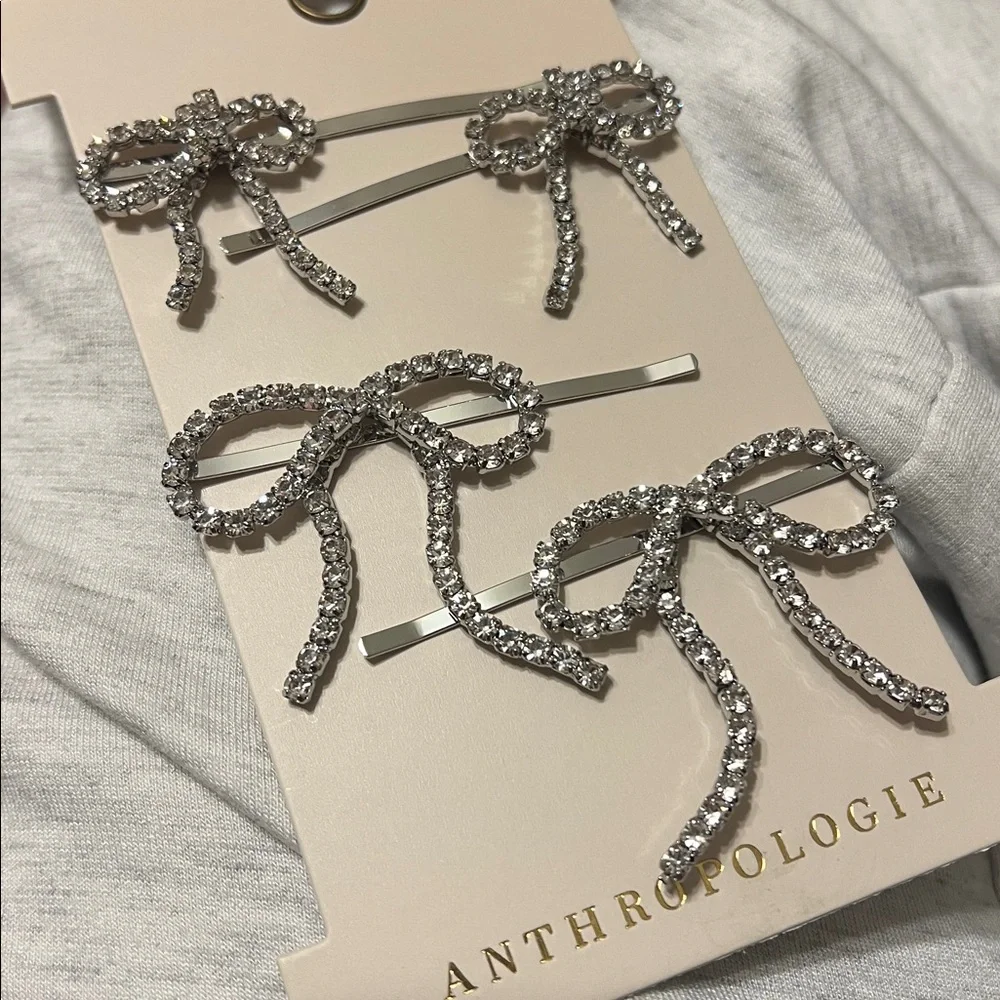 ANTHROPOLOGIE Rhinestone bow hair clips (set of 2)